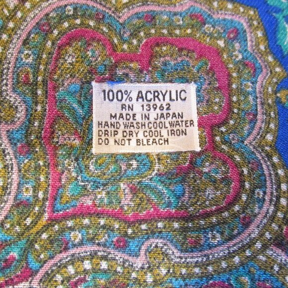 Vintage Scarf - Blue with Pink Flower Design - 100% Acrylic - Made in Japan - Picture 3 of 6